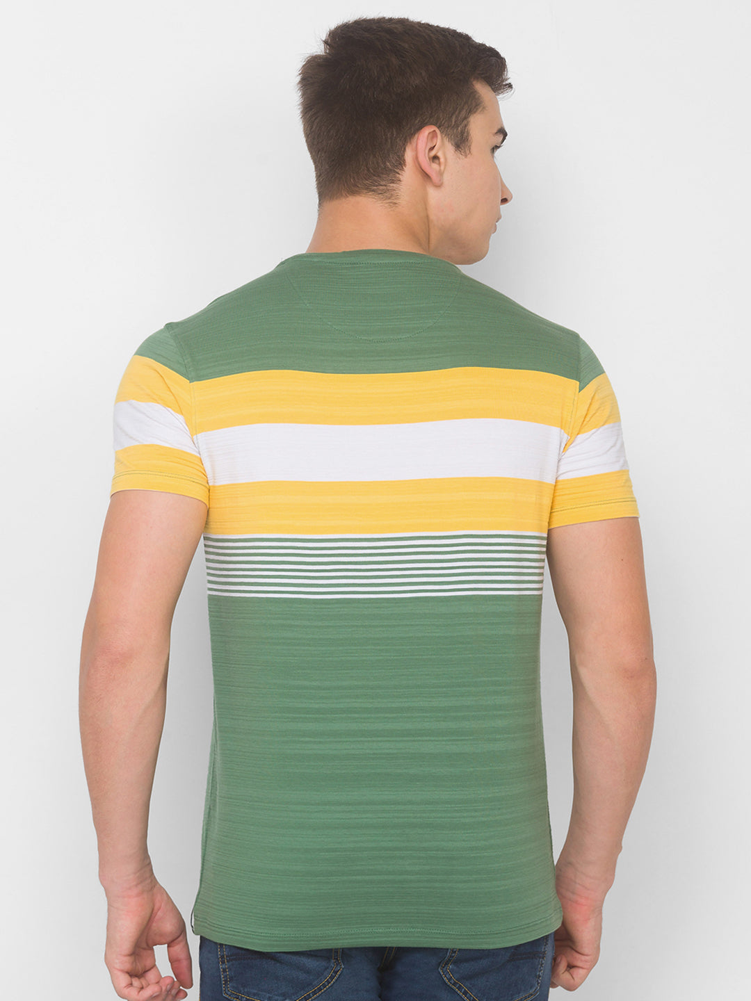 Spykar Men Green Cotton Slim Fit Round Neck T-Shirt