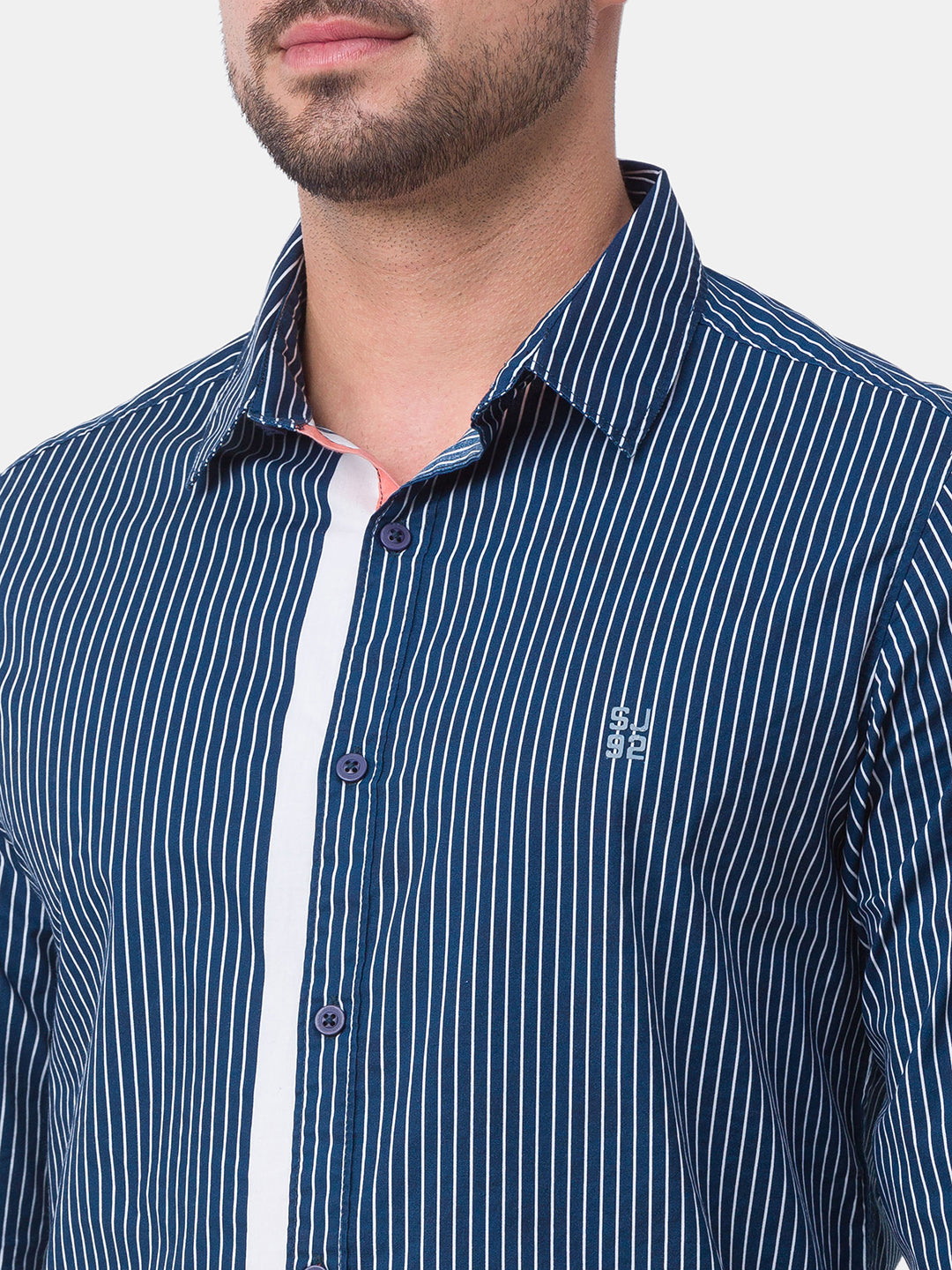 Spykar Navy Blue Cotton Full Sleeve Stripes Shirt For Men