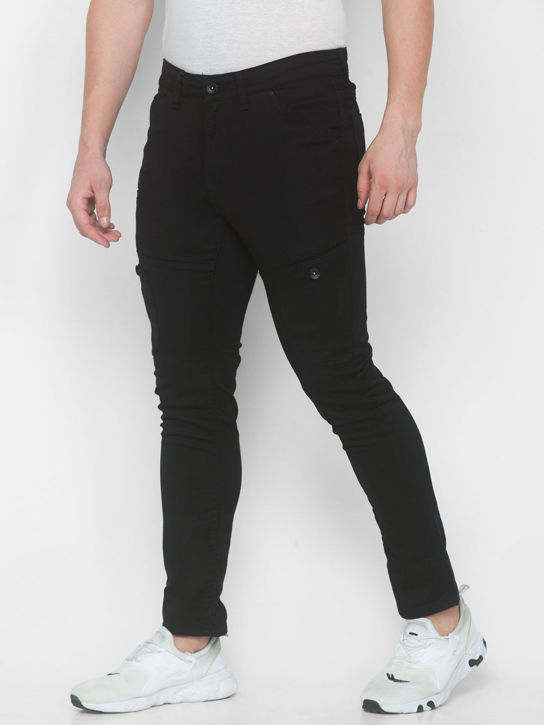 Spykar Men Black Cotton Regular Fit Regular Length Jeans (Actif)
