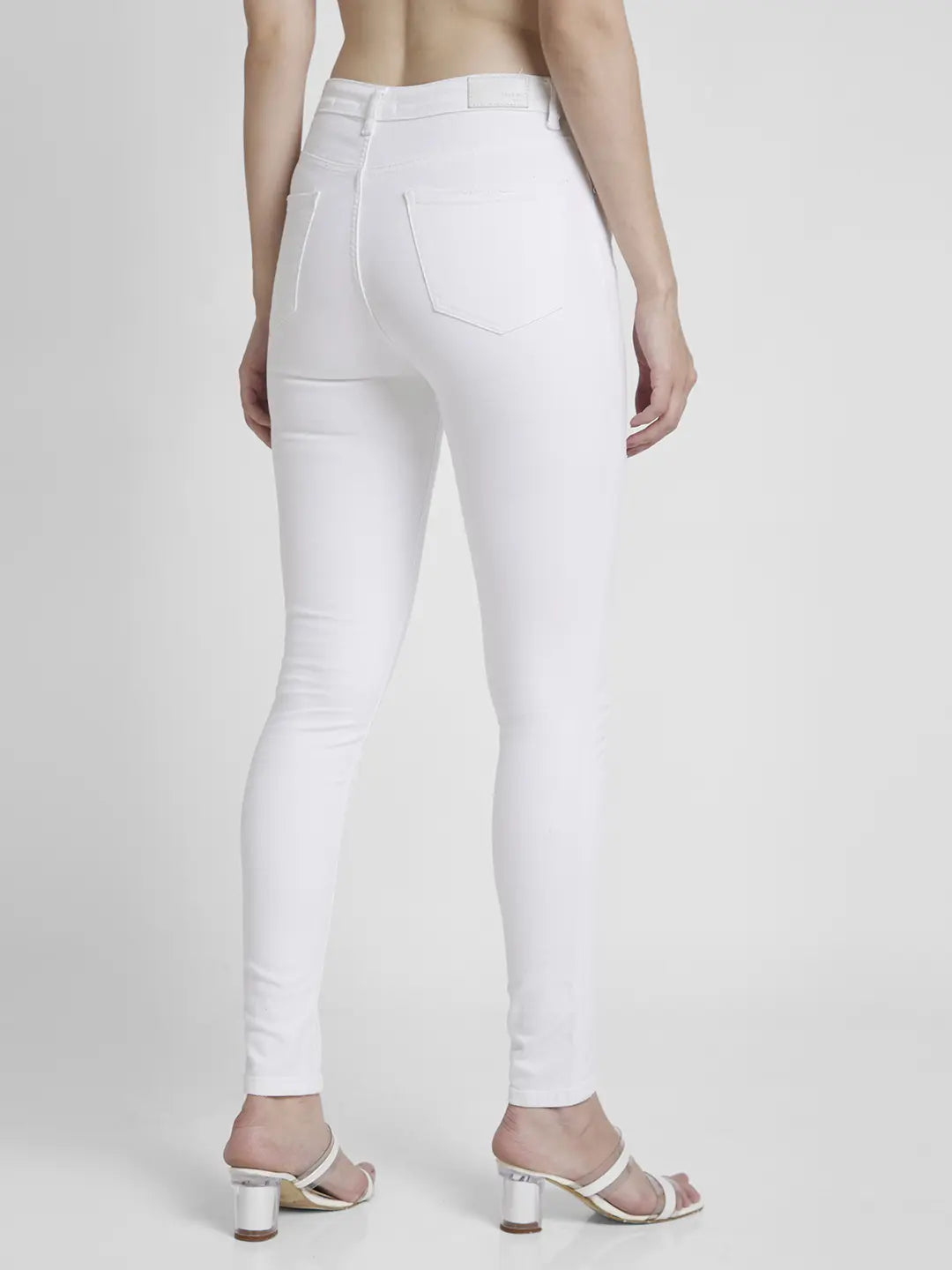 Spykar Women White Lycra Skinny Fit Regular Length Slash Knee Jeans -(Adora)