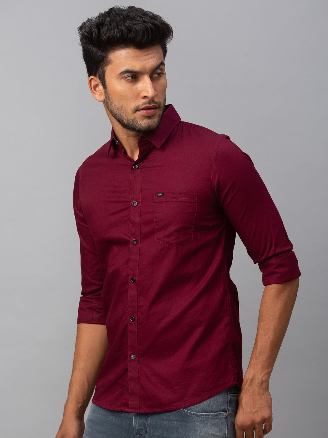 Spykar Men Red Cotton Slim Fit Shirt