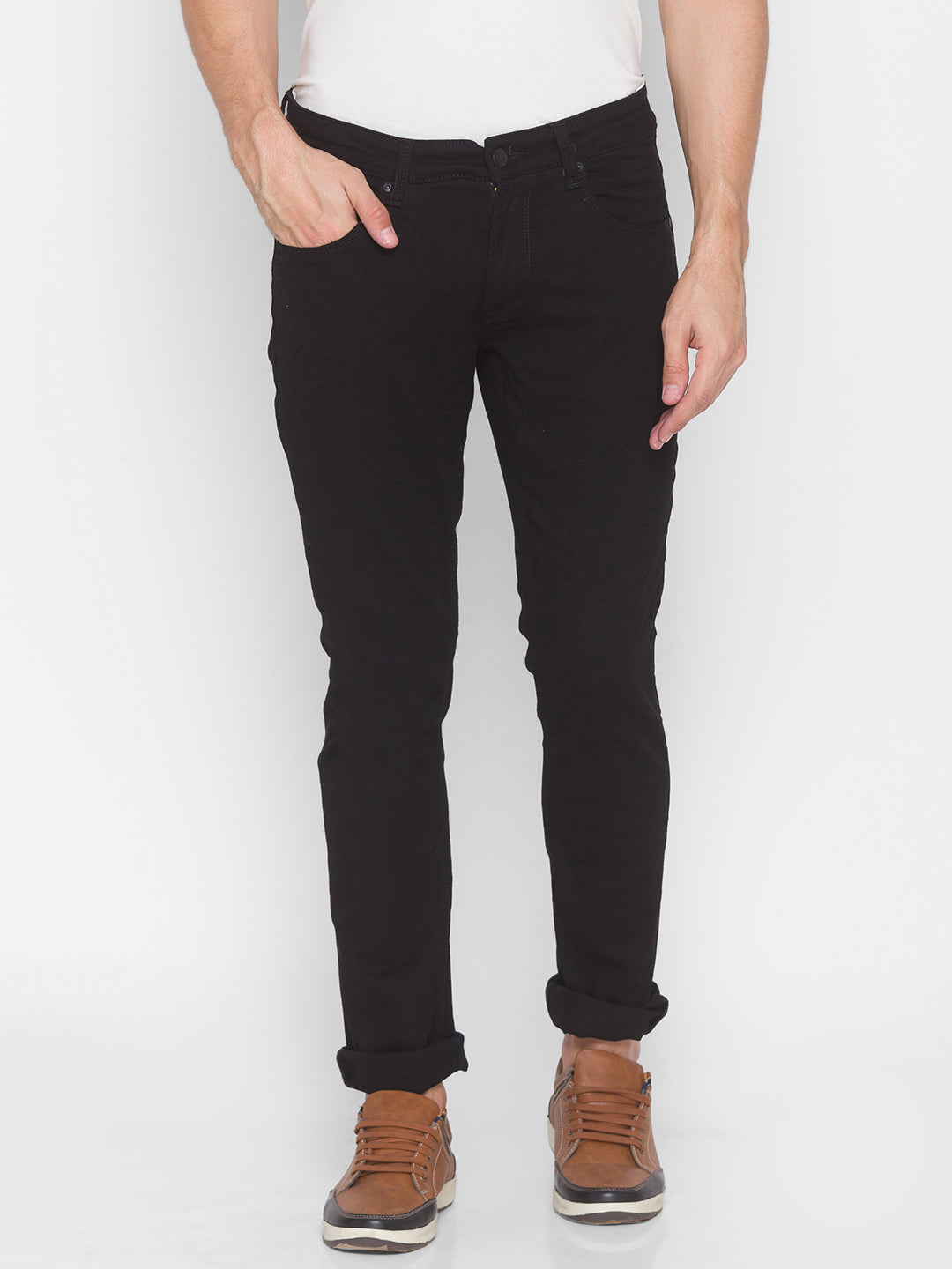 Spykar Men Black Cotton Regular Fit Narrow Length Jeans (Rover)