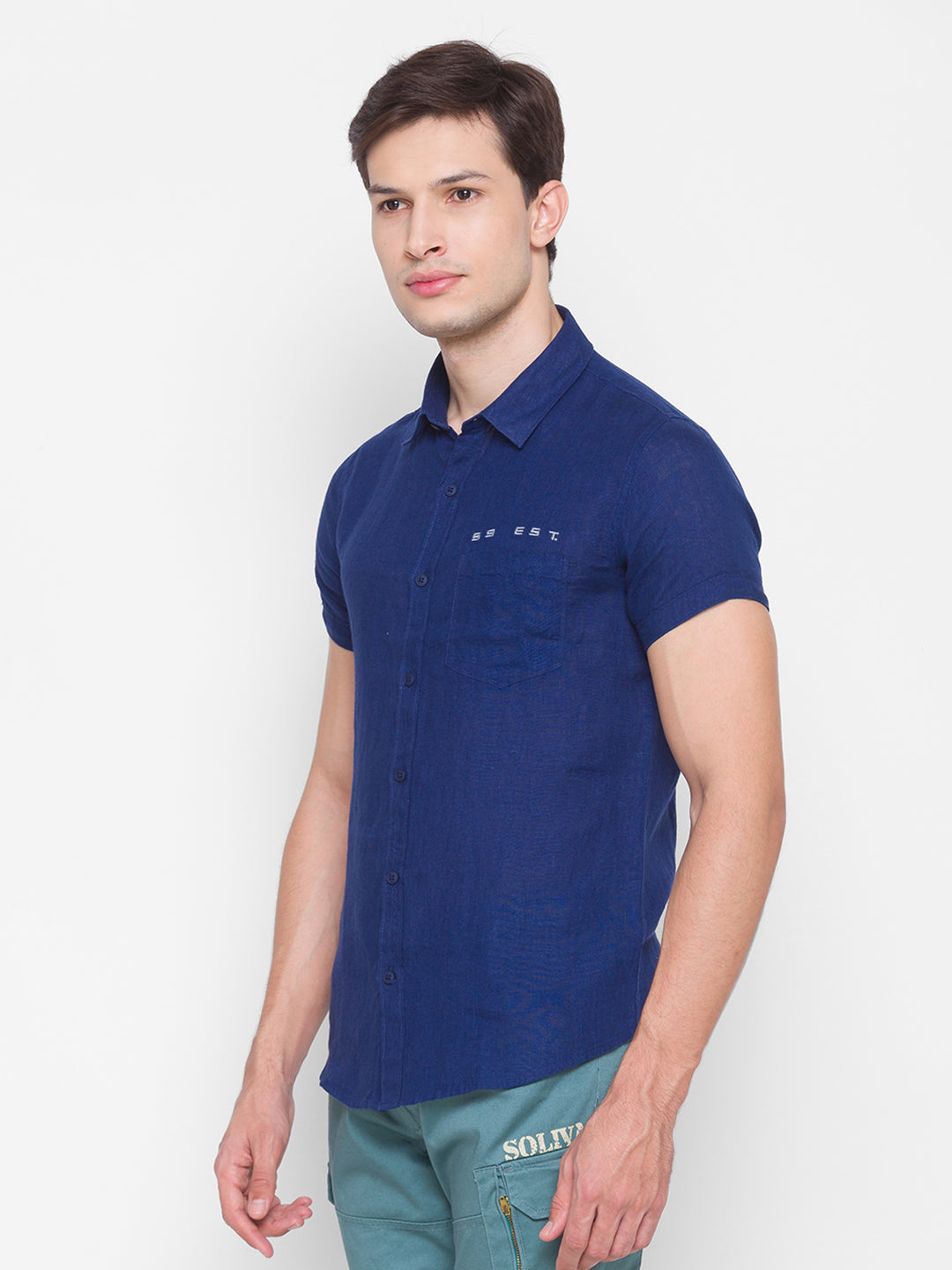 Spykar Slim Fit Blue Cotton Men Shirt