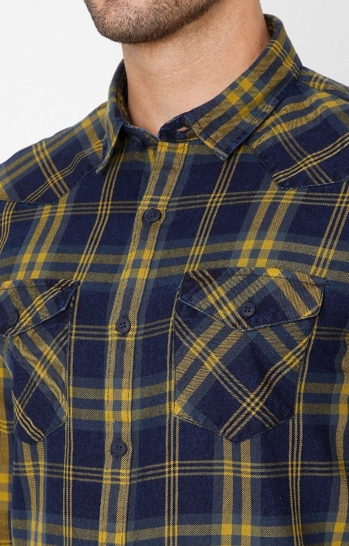 Spykar Yellow Cotton Slim Fit Shirts For Men