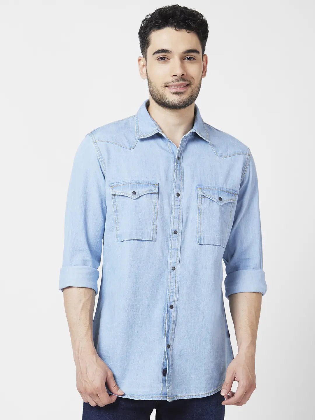 Ben Martin Men's Regular Fit Mandarin Collar Full Sleeve Light Blue Denim  Shirt, XL : Amazon.in: Clothing & Accessories