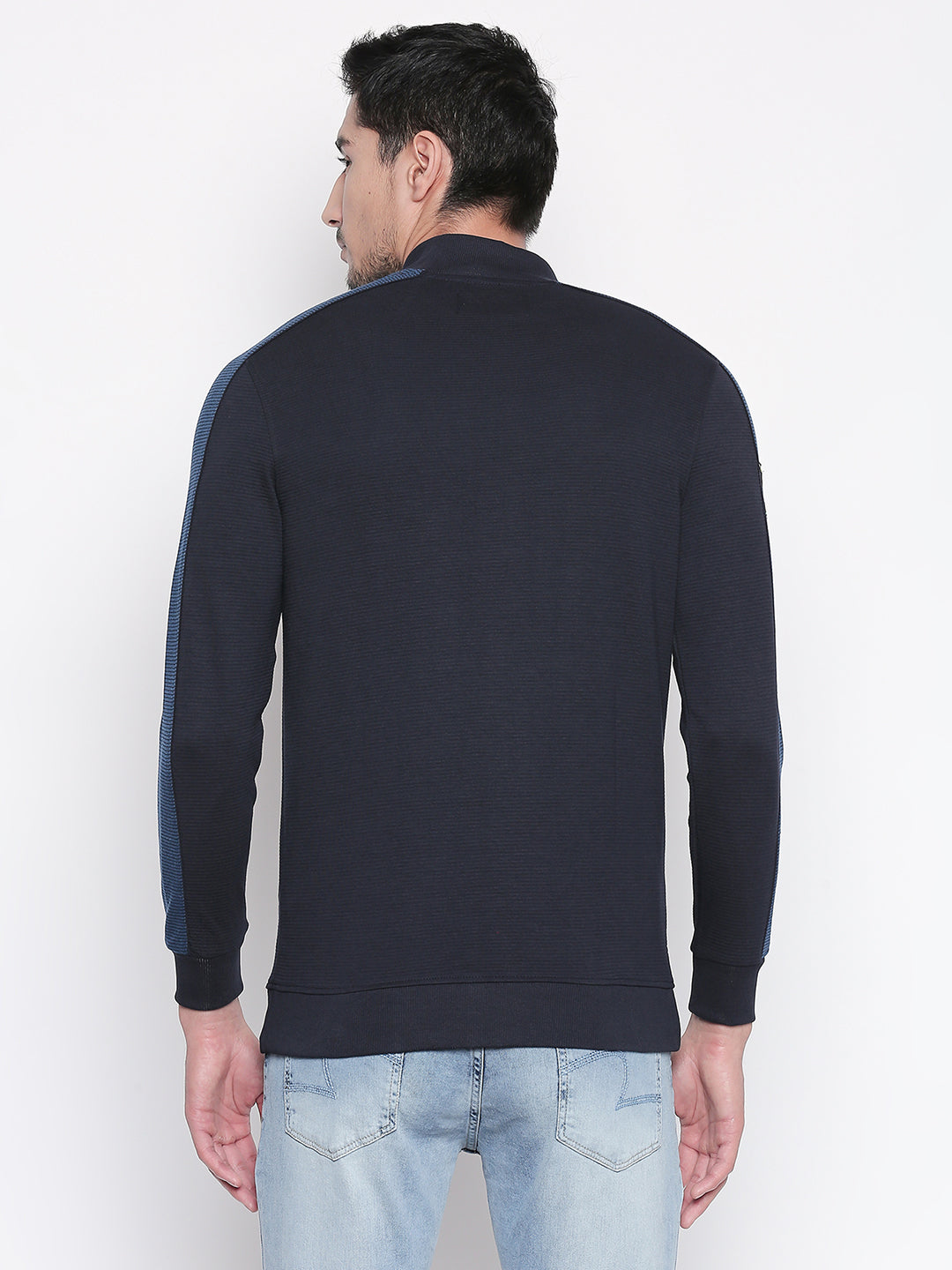 Spykar Blue Solid Slim Fit Sweatshirt For Men