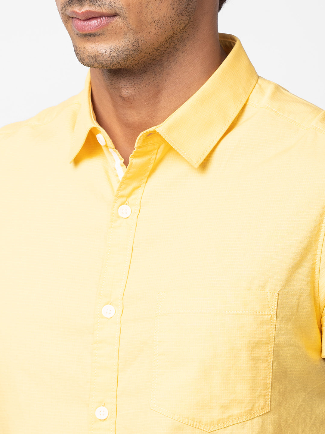 Spykar Men Chrome Yellow Cotton Slim Fit Plain Shirt