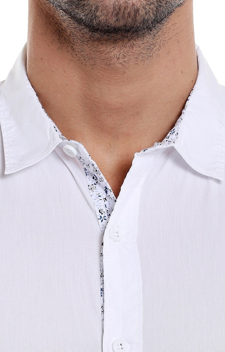 Spykar Men'S White Cotton Solid Casual Shirts