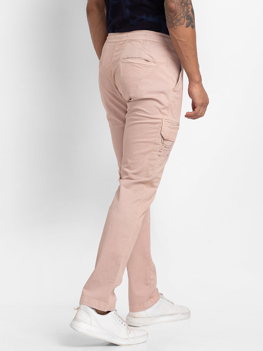 Spykar Dusty Peach Cotton Slim Fit Regular Length Trousers For Men