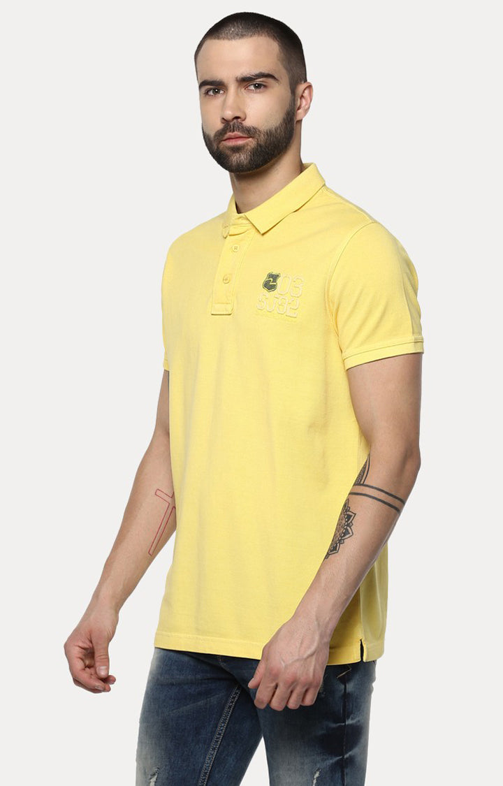 Spykar Yellow Solid Slim Fit Polo T-Shirt