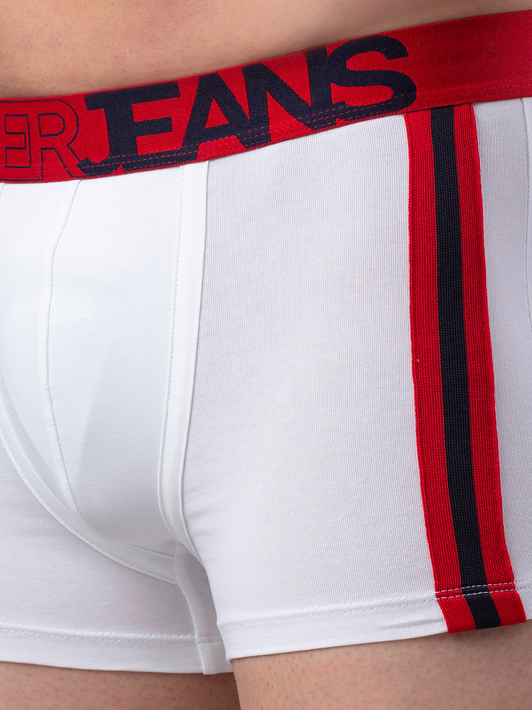 Men Premium White-Red Cotton Blend Trunk- UnderJeans by Spykar