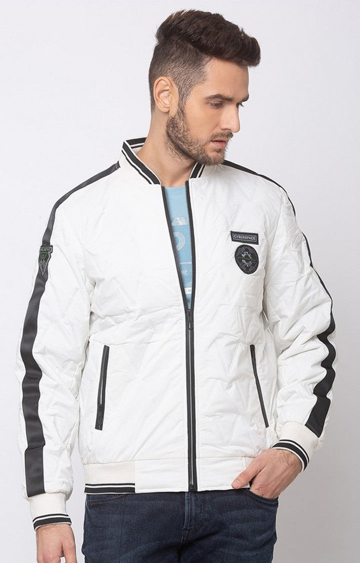 Spykar Men White Polyester Straight Fit Jacket