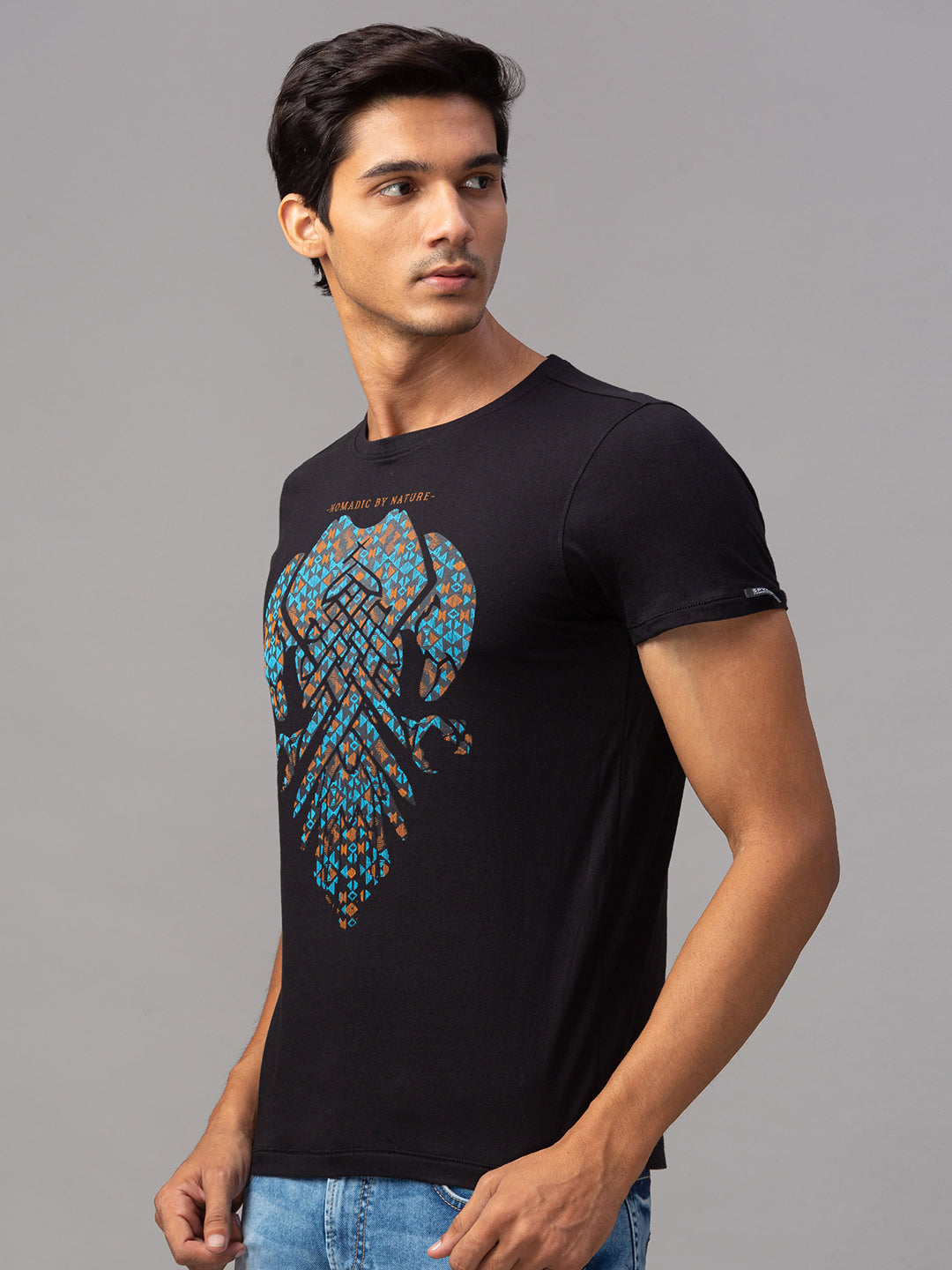 Spykar Men Black Cotton Slim Fit Round Neck T-Shirt