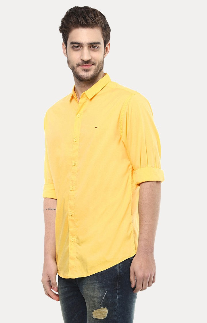 Spykar Men'S Yellow Cotton Solid Casual Shirts