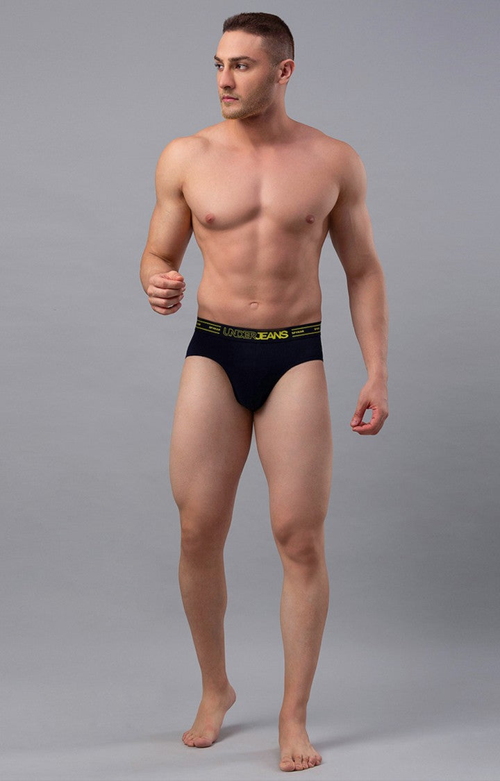 Navy Cotton Brief For Men Premium- Underjeans By Spykar