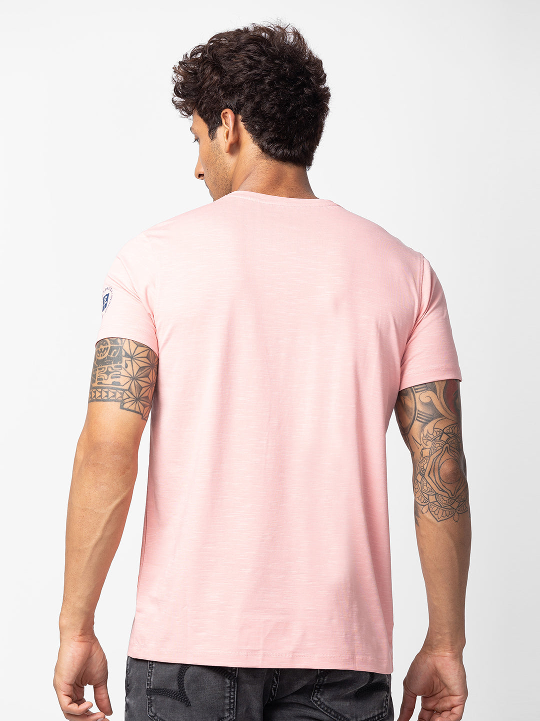 Spykar Men Pink Cotton Regular Fit Half Sleeve Printed T-Shirt