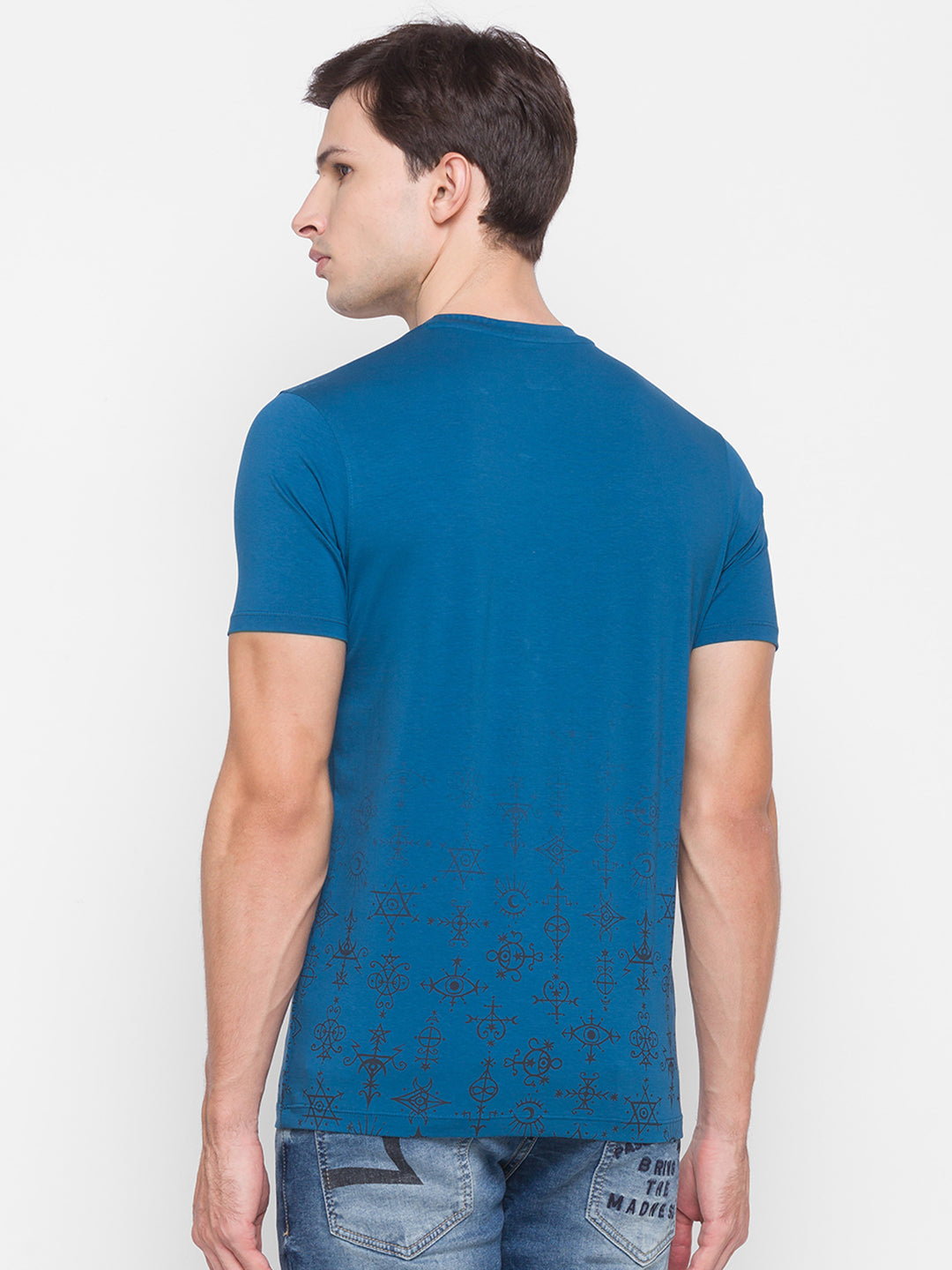 Spykar Blue Cotton Men T-Shirt