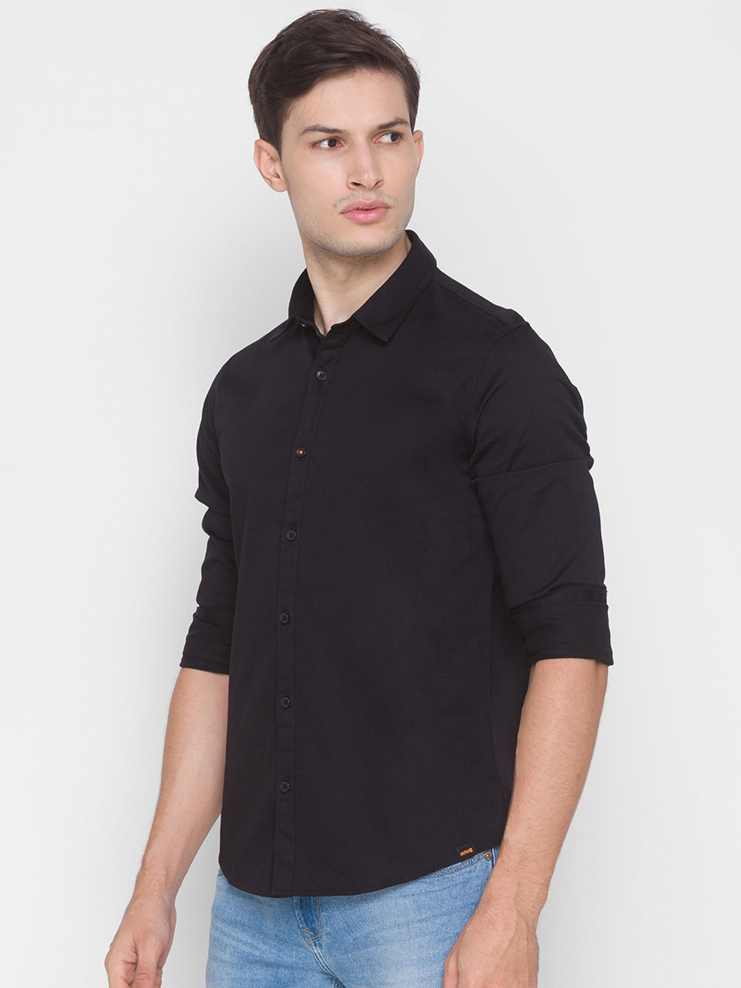 Spykar Slim Fit Black Cotton Men Shirt