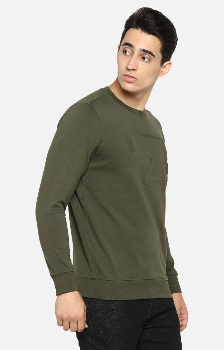 Spykar Olive Solid Slim Fit Sweatshirt