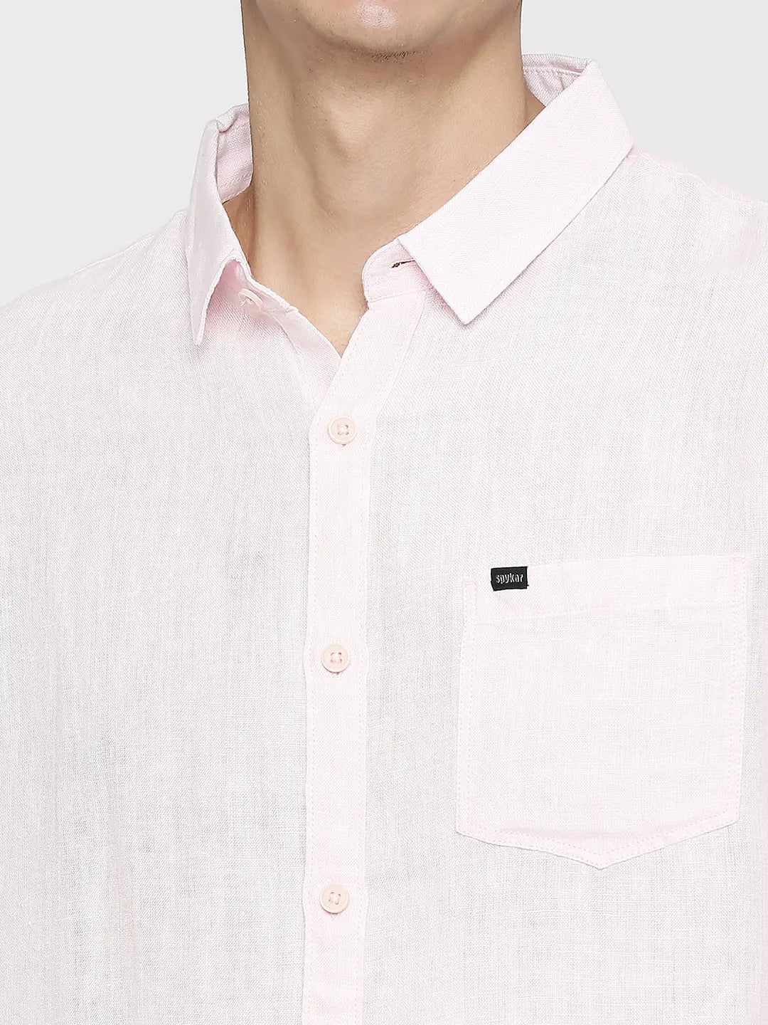 Spykar Men Powder Pink Cotton Slim Fit Plain Shirt