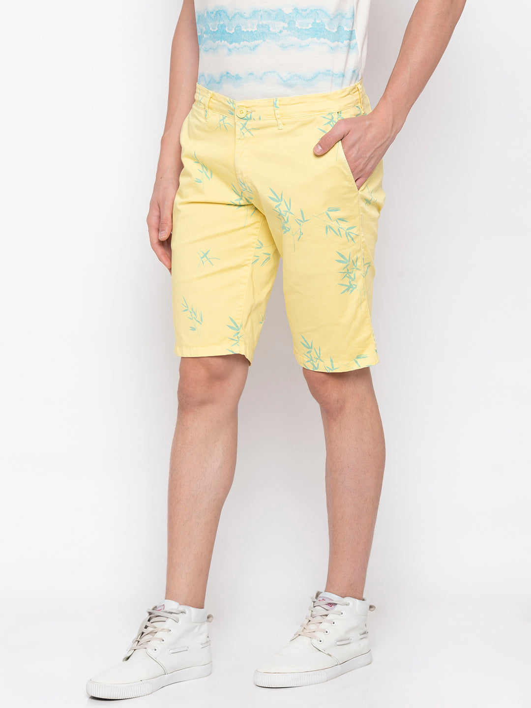 Spykar Men Butter Yellow Cotton Slim Fit Shorts