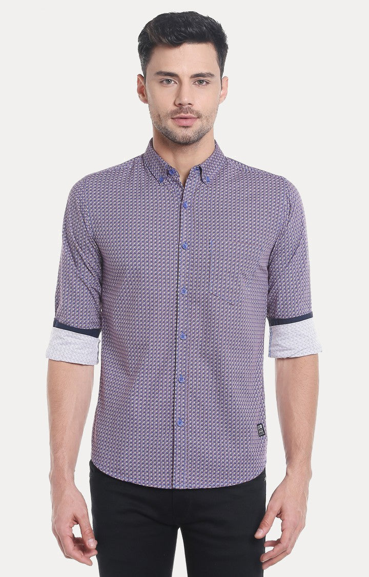 Spykar Men'S Purple Cotton Printed Casual Shirts