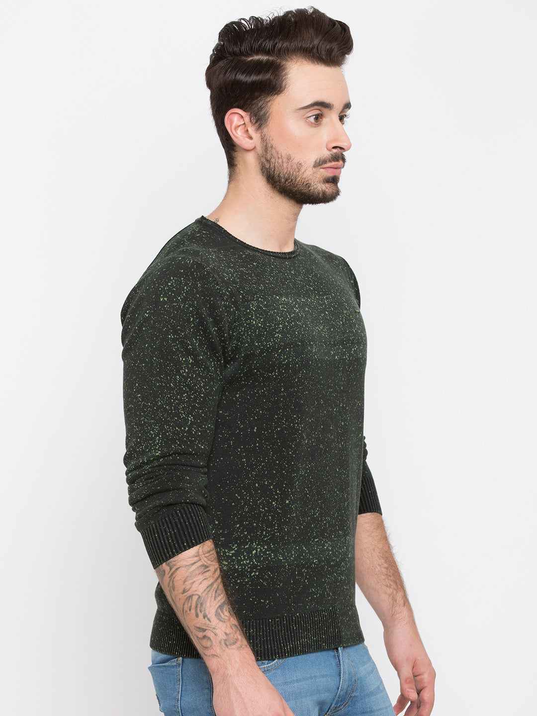 Spykar Men Green Cotton Slim Fit Round Neck T-Shirt