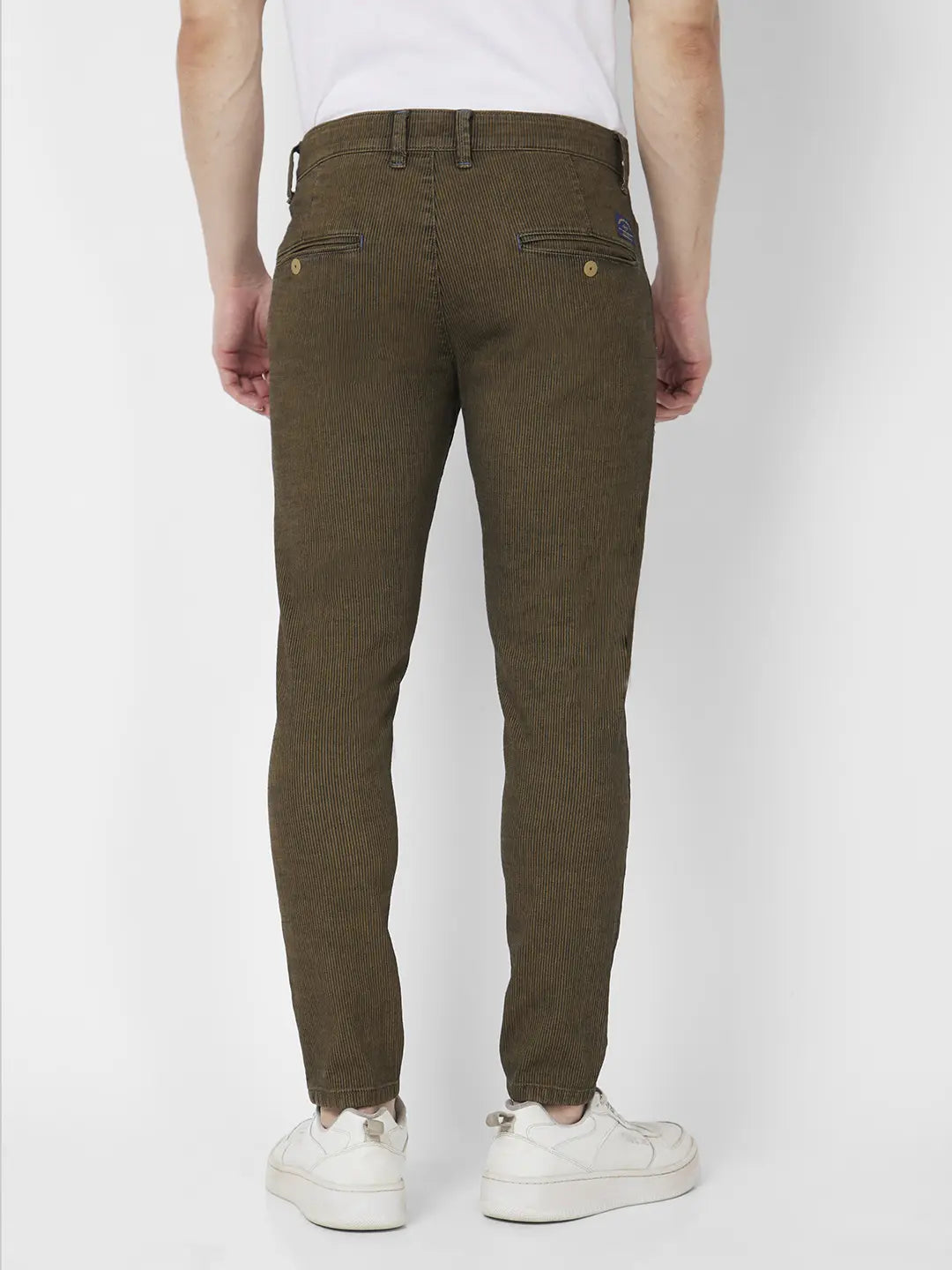 Spykar Men Khaki Cotton Slim Fit Tapered Length Low Distressed Mid Rise Jeans (Kano)