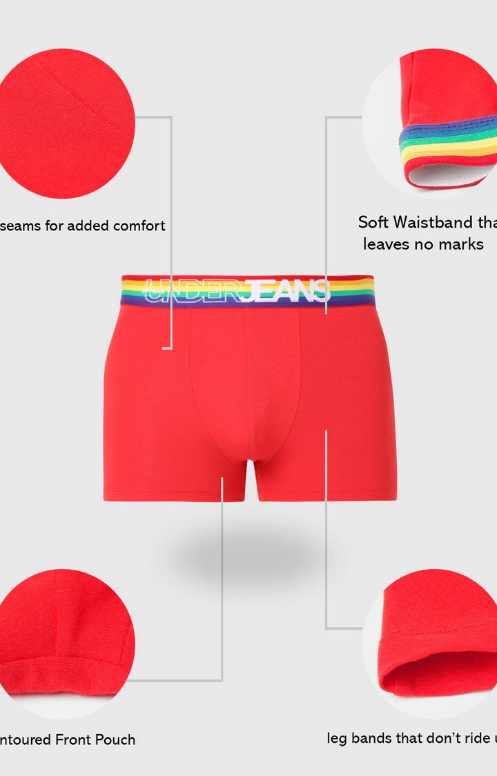 Men Premium Red Multi Cotton Blend Trunk- Underjeans By Spykar