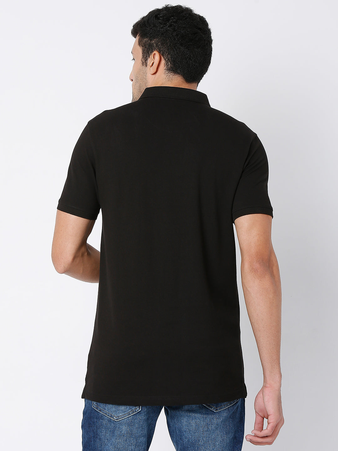 Spykar Men Black Cotton Half Sleeve Plain Casual Polo Tshirt