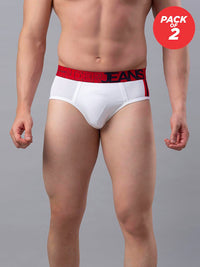 Men Premium Cotton Blend White-Red Brief - (Pack Of 2)- Underjeans By Spykar