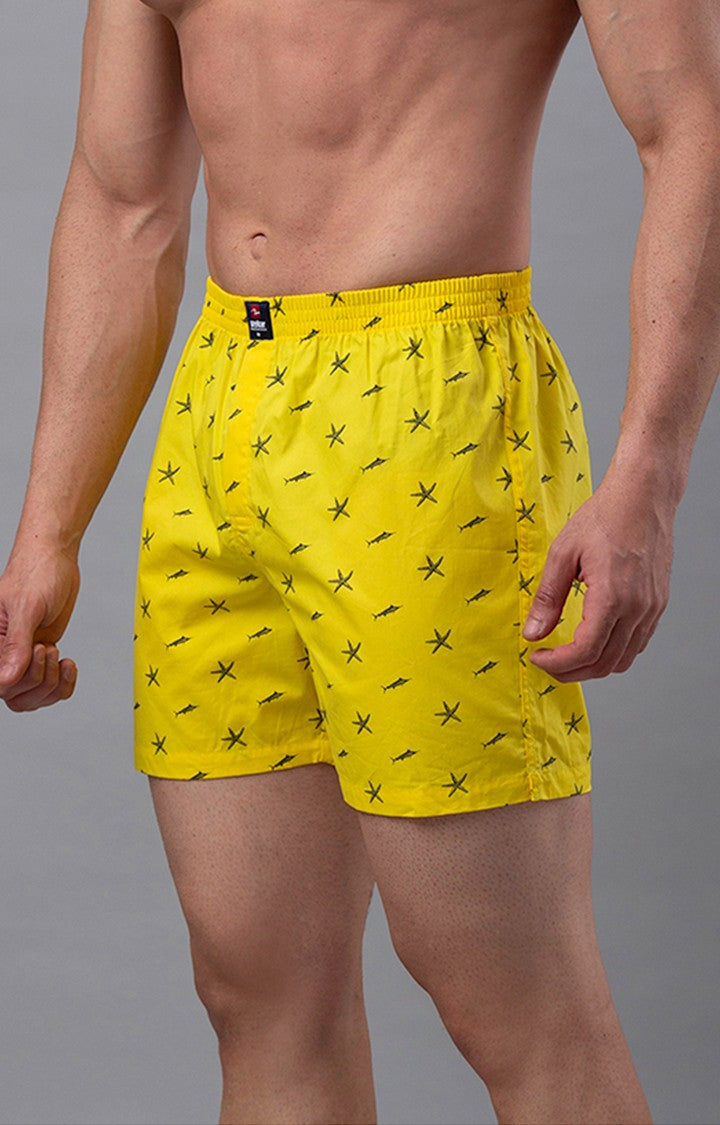 Yellow Cotton Boxer For Men Premium - (Pack Of 2)- Underjeans By Spykar