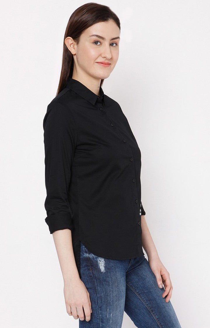 Spykar Women Black Cotton Slim fit Striped Shirt