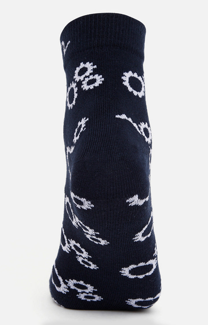 Spykar White & Navy Printed Ankle Length Socks