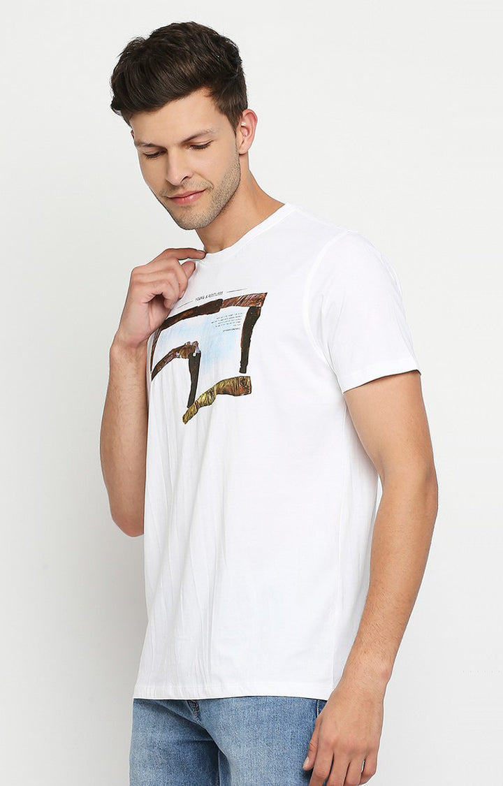 Spykar Men White Cotton Slim Fit Round Neck T-Shirt