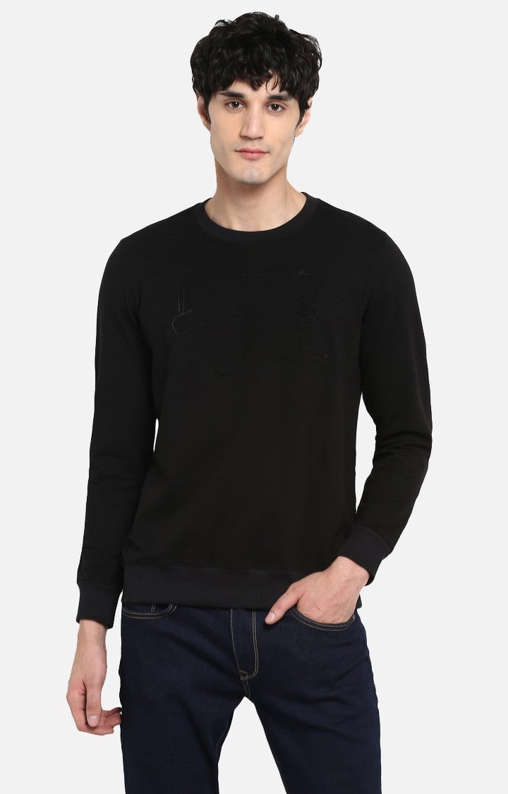 Spykar Black Solid Slim Fit Sweatshirt