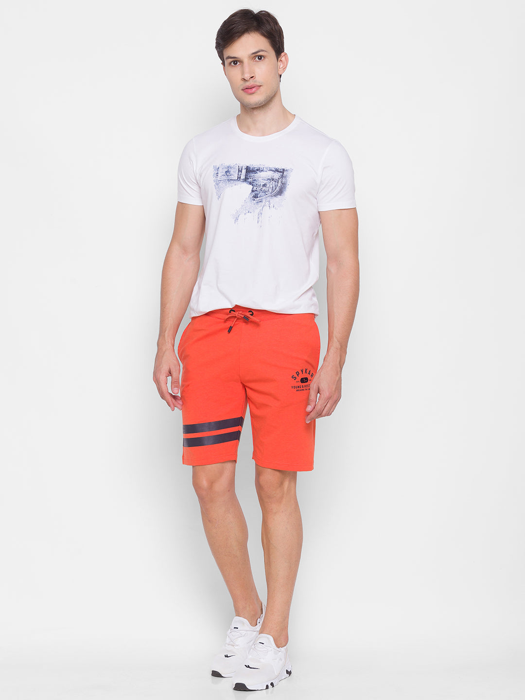 Spykar Men Orange Cotton Slim Fit Mid Rise Shorts