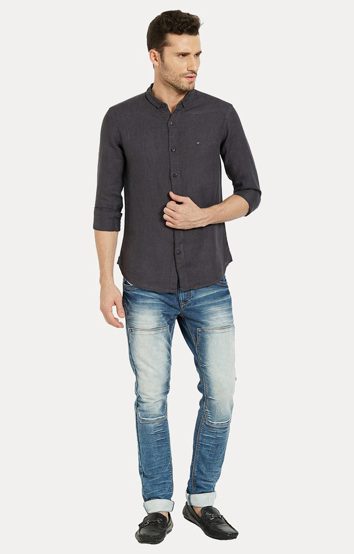 Spykar Men'S Black Linen Solid Casual Shirts