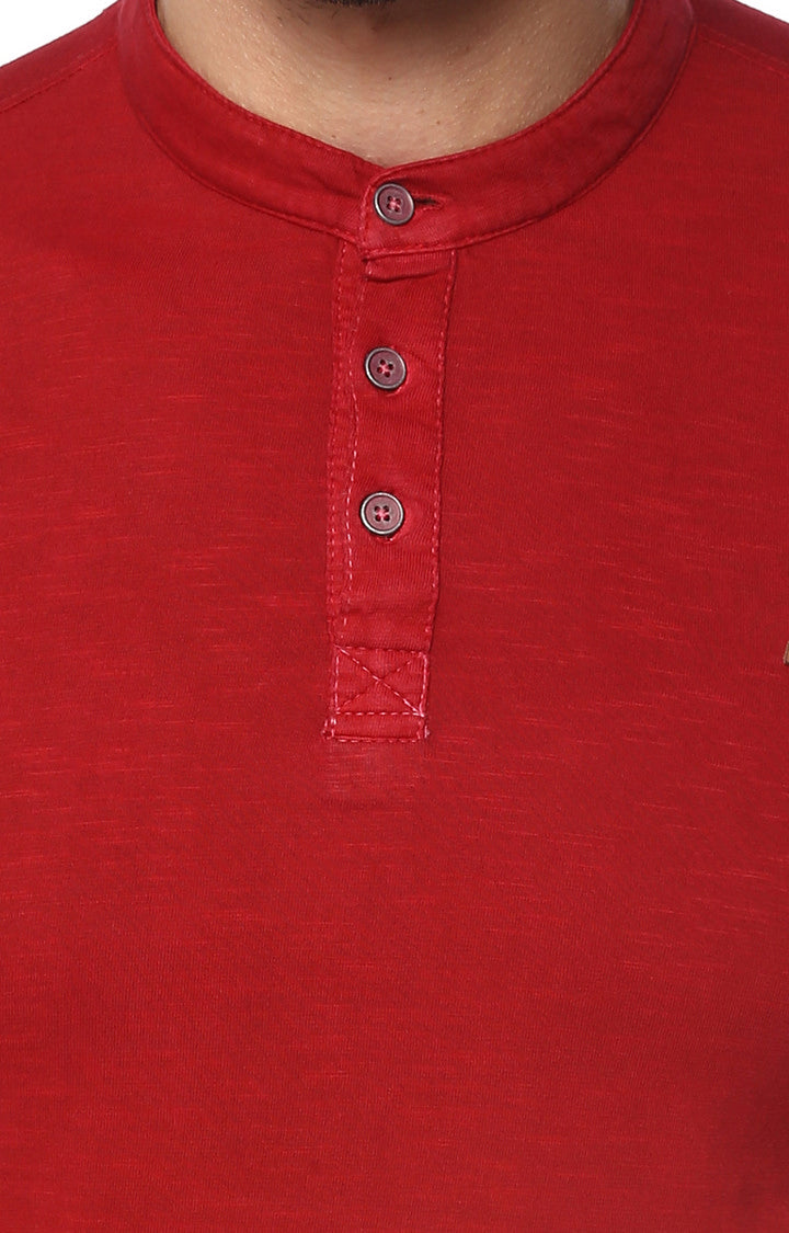 Red Melange Slim Fit Men T-Shirts