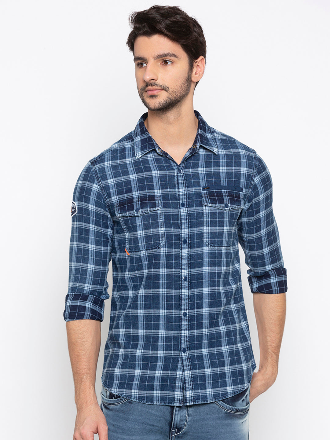 Spykar Men Indigo Cotton Slim Fit Shirt