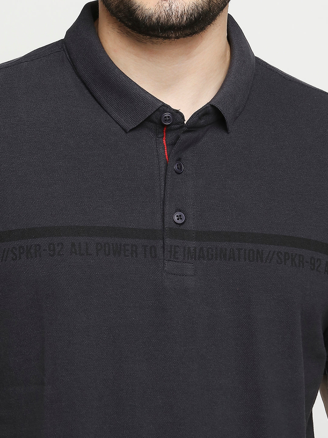 Spykar Slate Grey Cotton Half Sleeve Printed Polo T-Shirts for Men