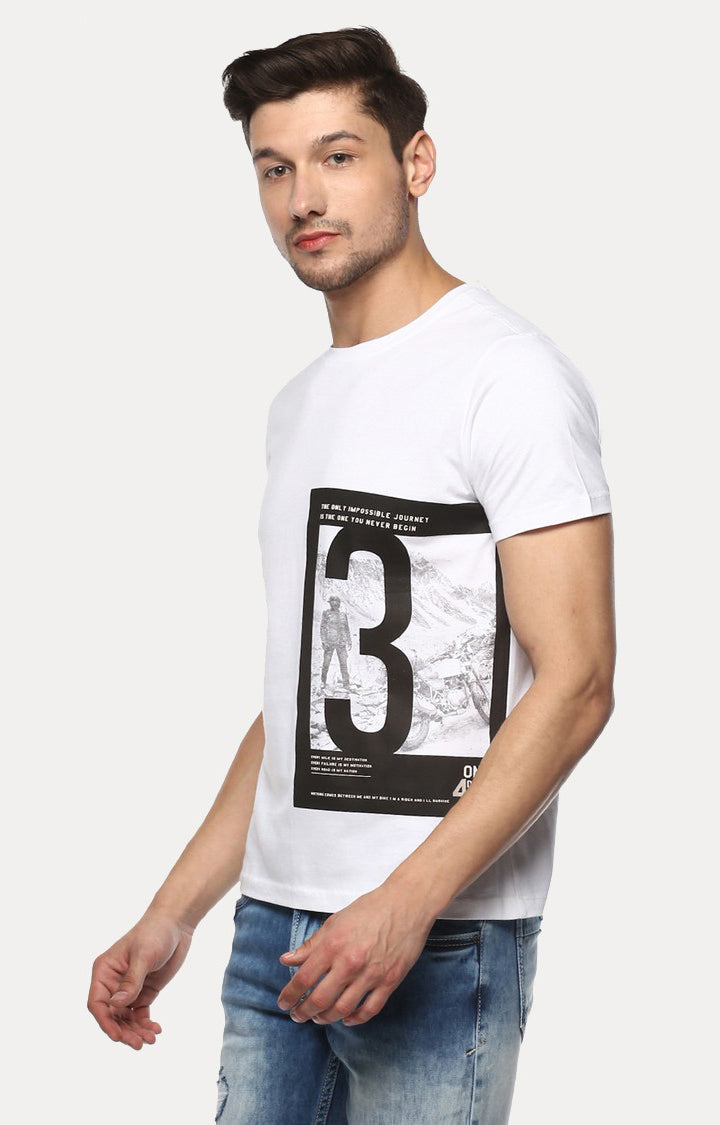 Spykar White Printed Slim Fit Men T-Shirts