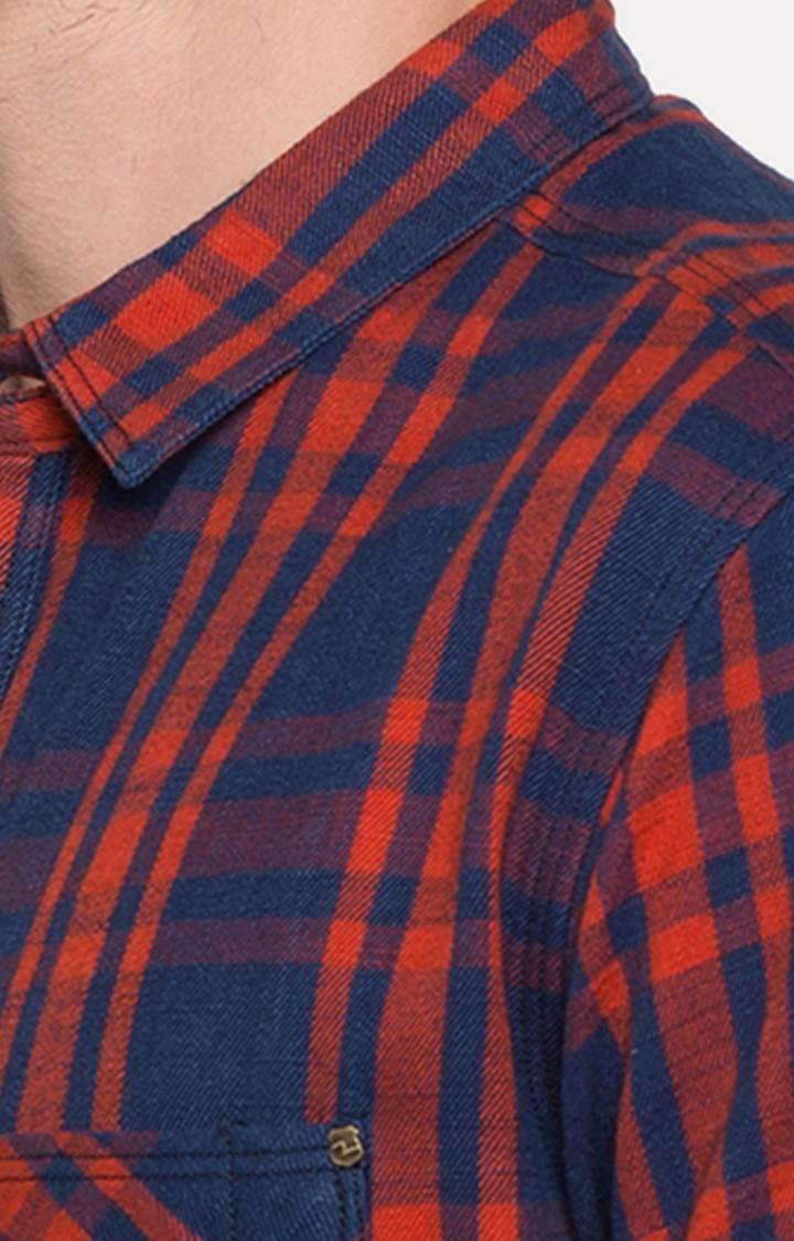 Spykar Men'S Blue Cotton Checked Casual Shirts