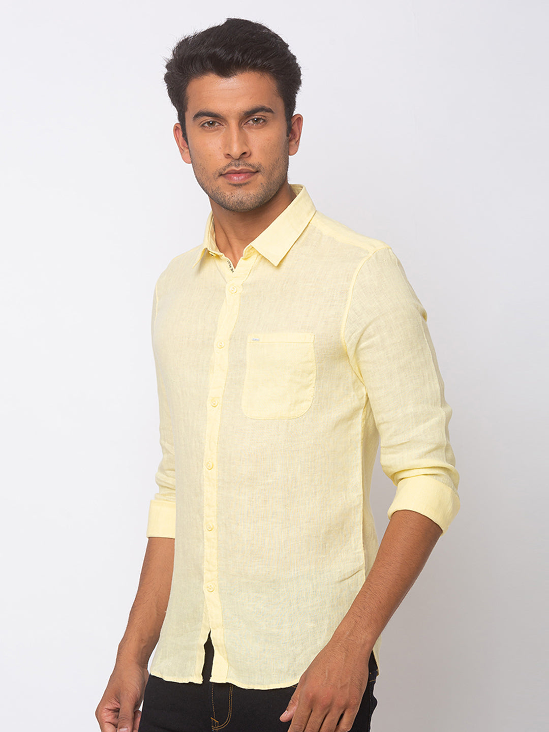 Spykar Men Yellow Cotton Slim Fit Shirt