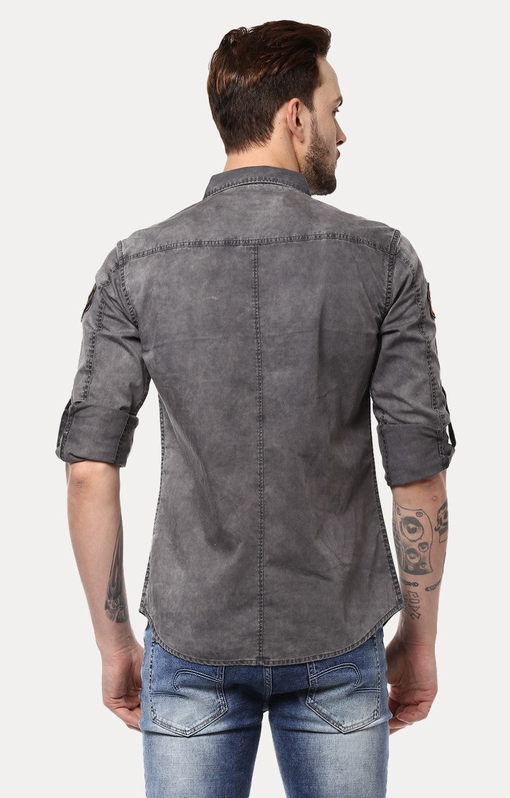 Spykar Men'S Grey Cotton Solid Casual Shirts