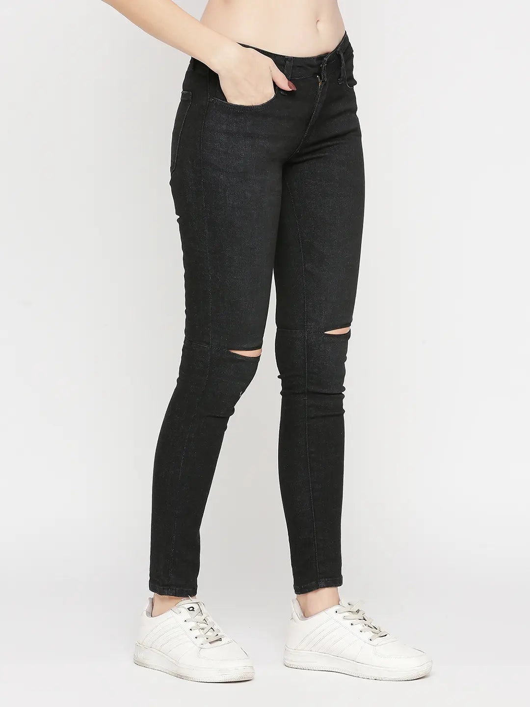 Spykar Women Black Lycra Slim Fit Narrow Length Low Distress High Rise Jeans - (Alicia)