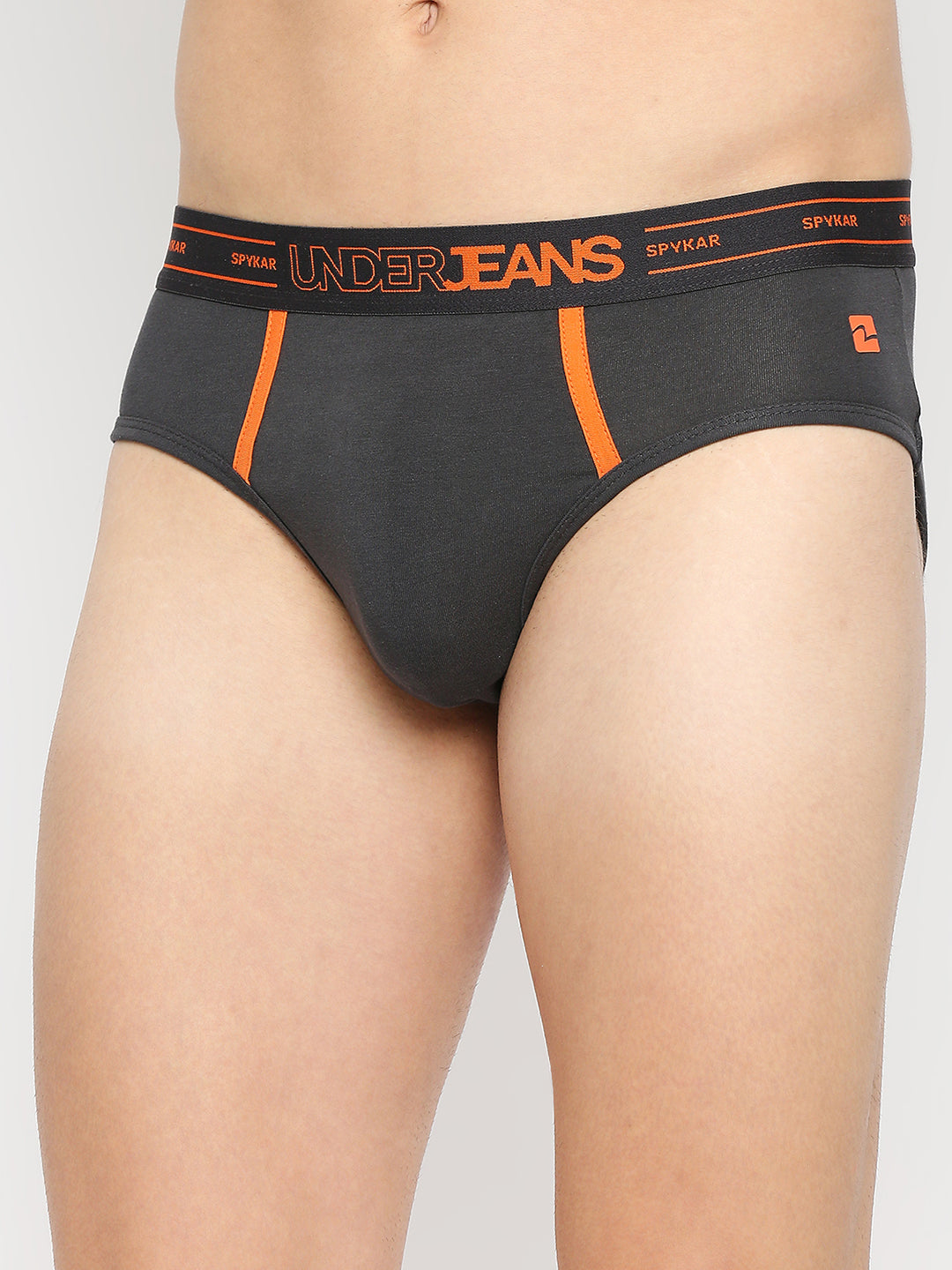 Men Premium Dark Grey Cotton Blend Brief- Underjeans By Spykar
