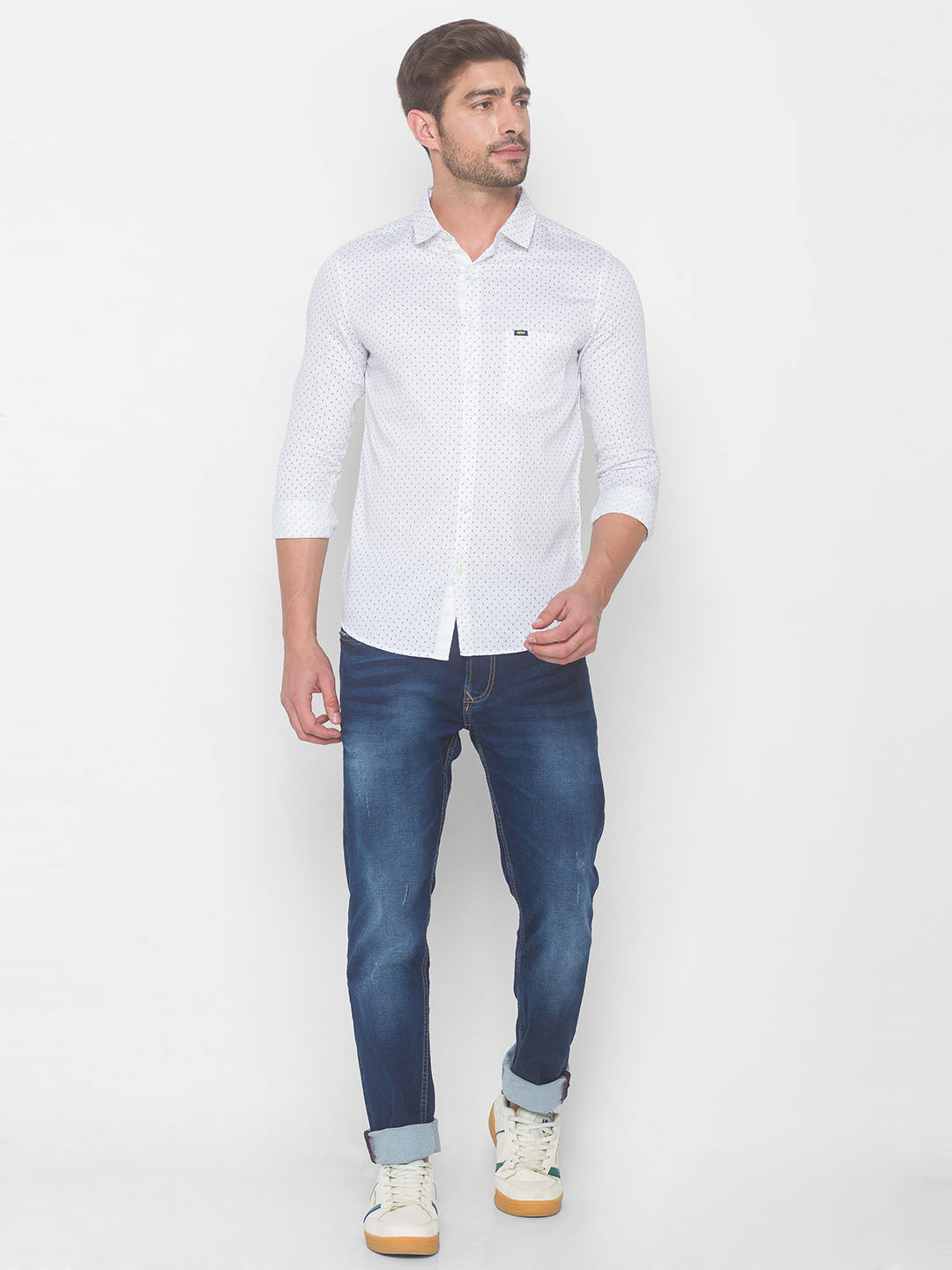 Spykar Men White Cotton Slim Fit Shirt