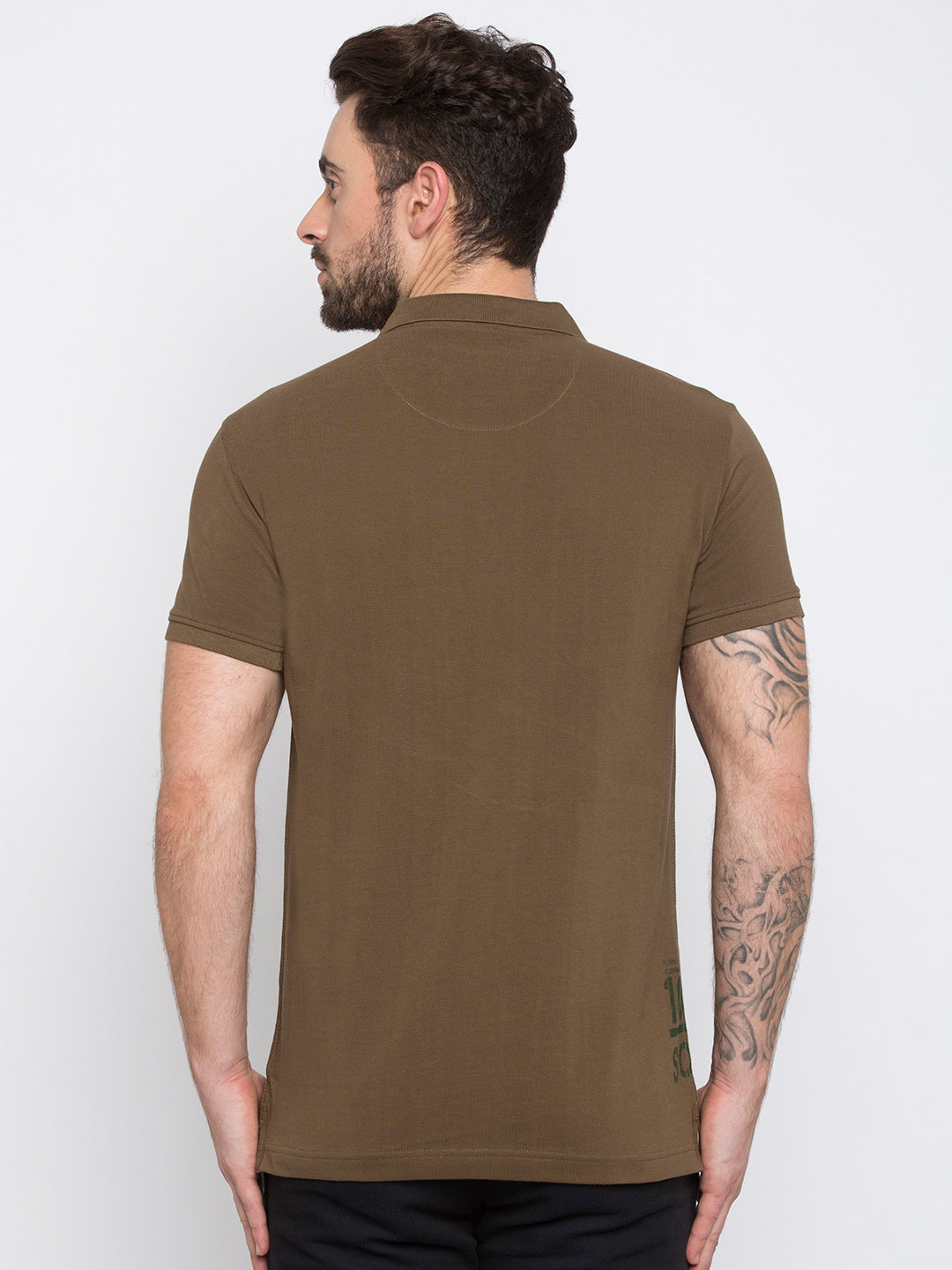 Spykar Olive Solid Slim Fit Polo Tshirt For Men