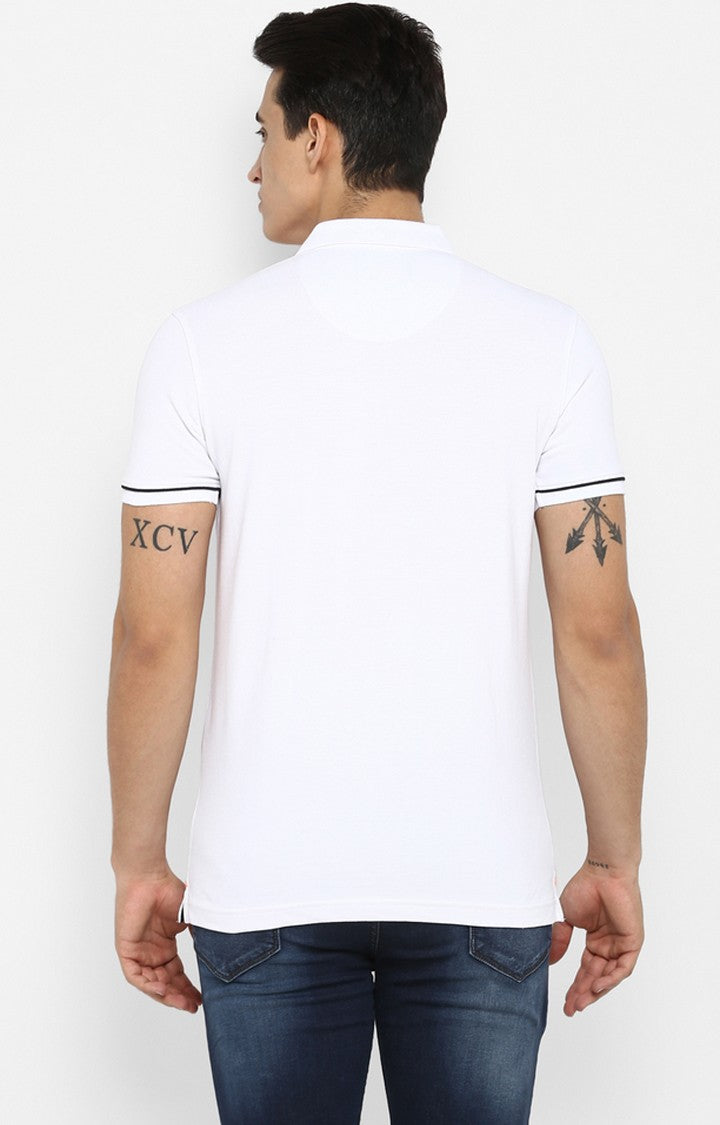 Spykar White Striped Slim Fit Polo T-Shirt